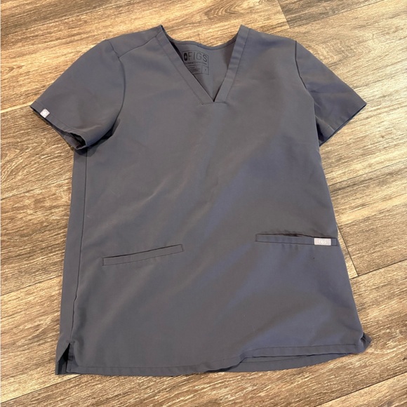 Figs V Neck Scrub Top Gray Grey Women Small Front Pockets PO 1576 - Picture 1 of 5